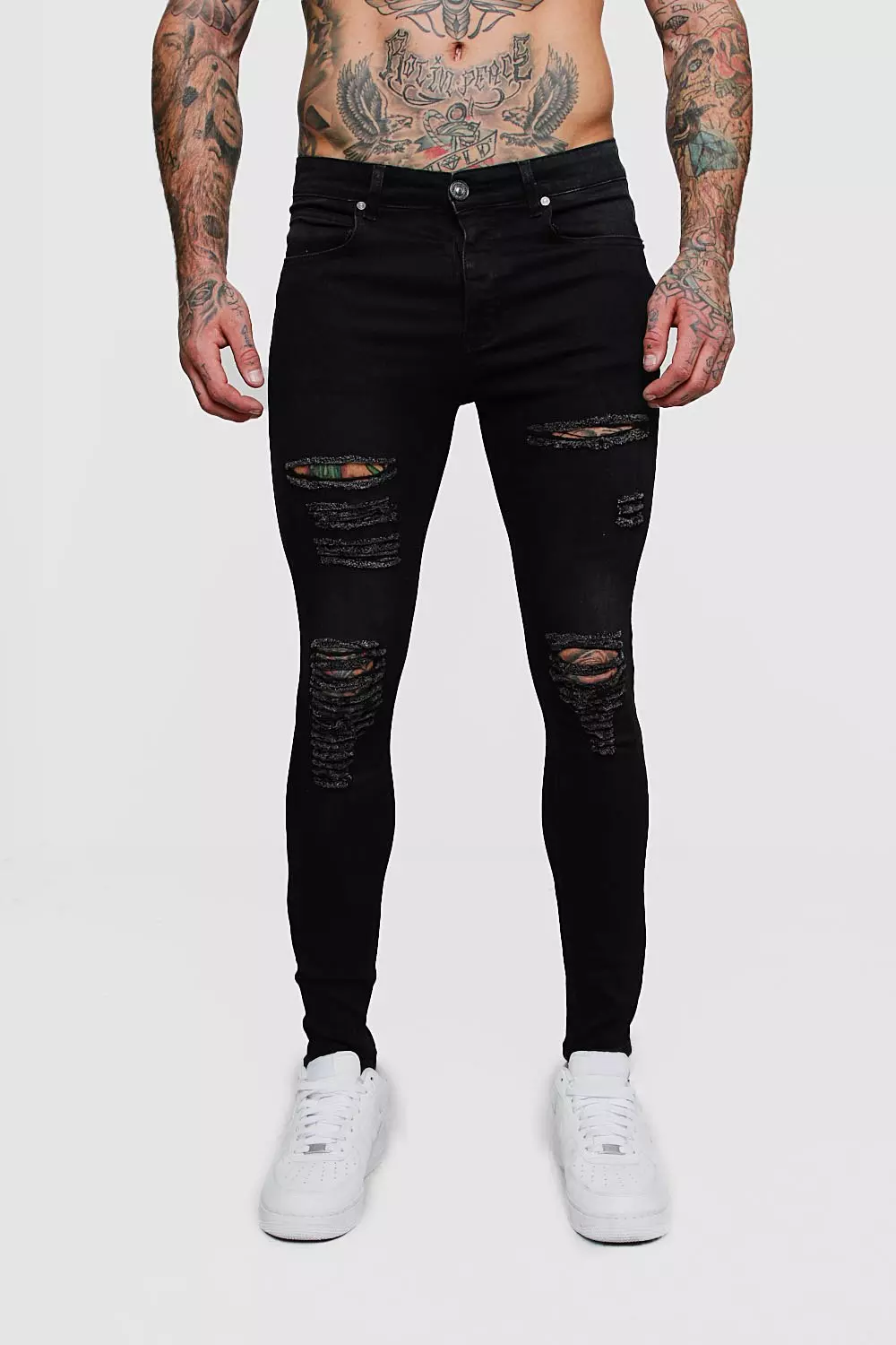 Super Skinny Jeans with All Over Rips boohooMAN USA